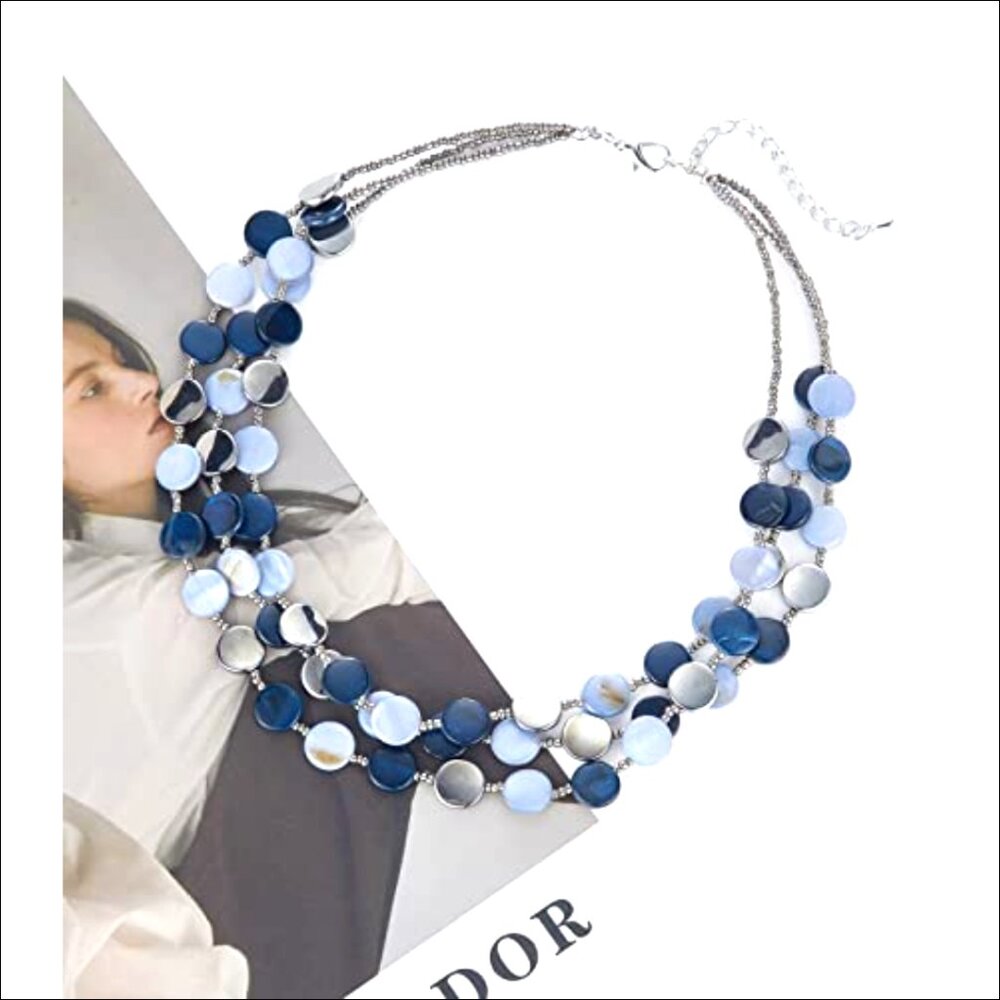 Layered Beaded Chunky Shell Statement Necklace Wi… - image 2